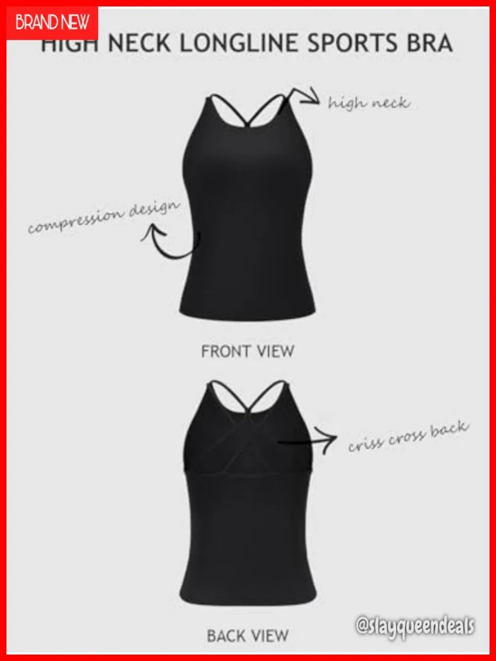 Longline Sports Bra Strappy Back Yoga Gym Padded Workout Tank Tops with Built